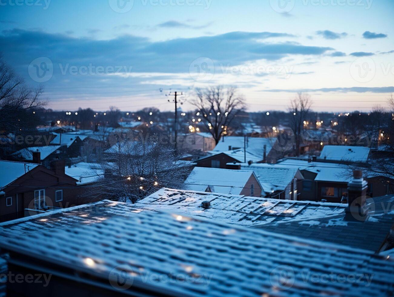 AI generated Cityscape at dusk. View of the roofs of the old town. photo