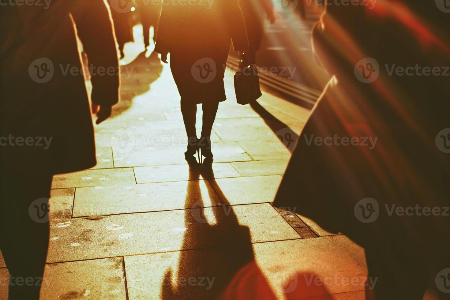AI generated abstract motion blur of people walking in the city,blurred background photo