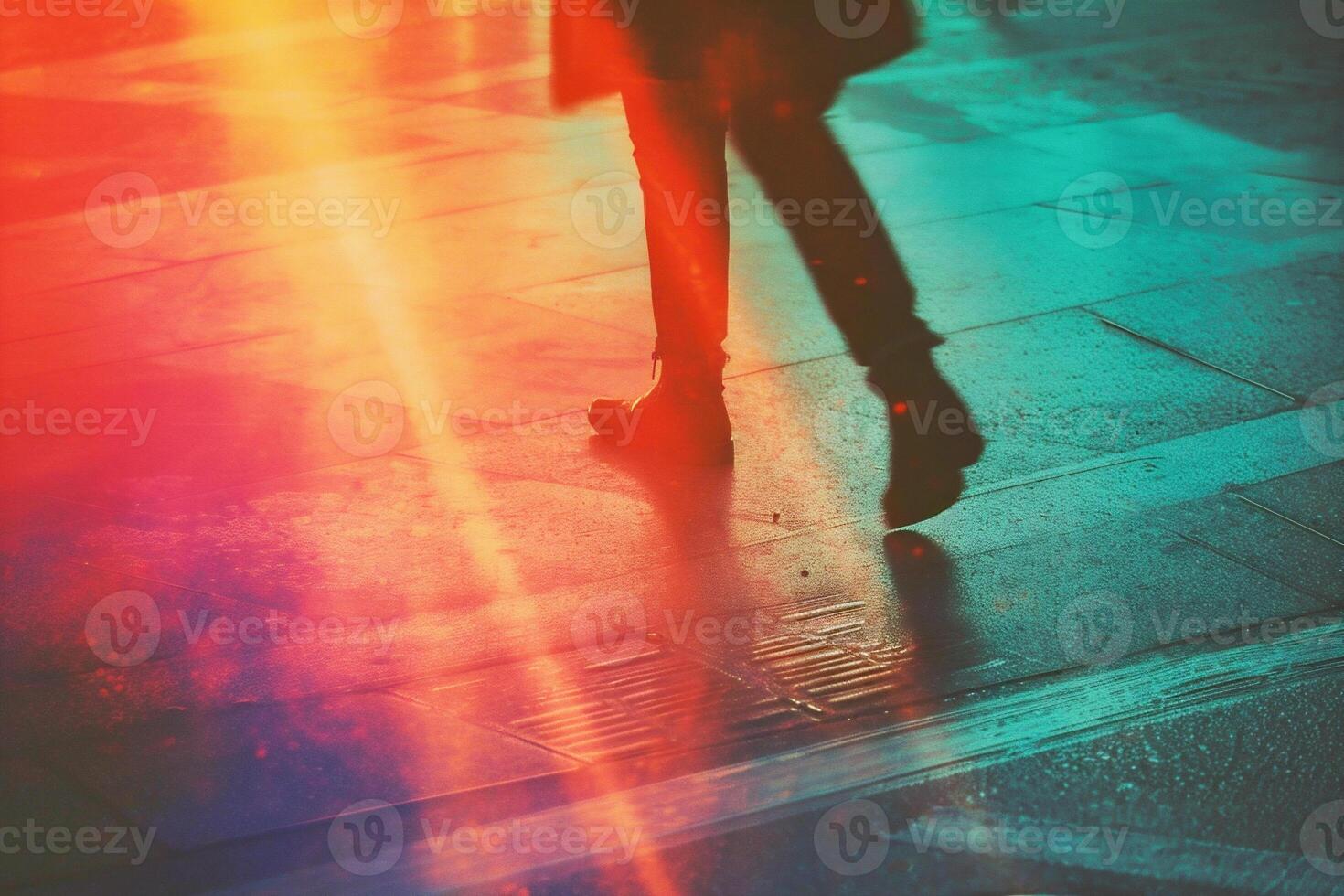 AI generated abstract motion blur of people walking in the city,blurred background photo