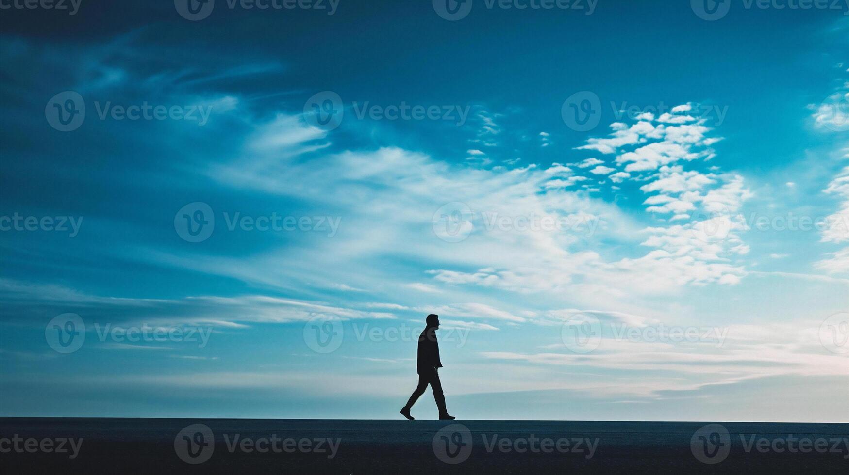 AI generated Man standing on the edge of a jetty with reflection in the water photo