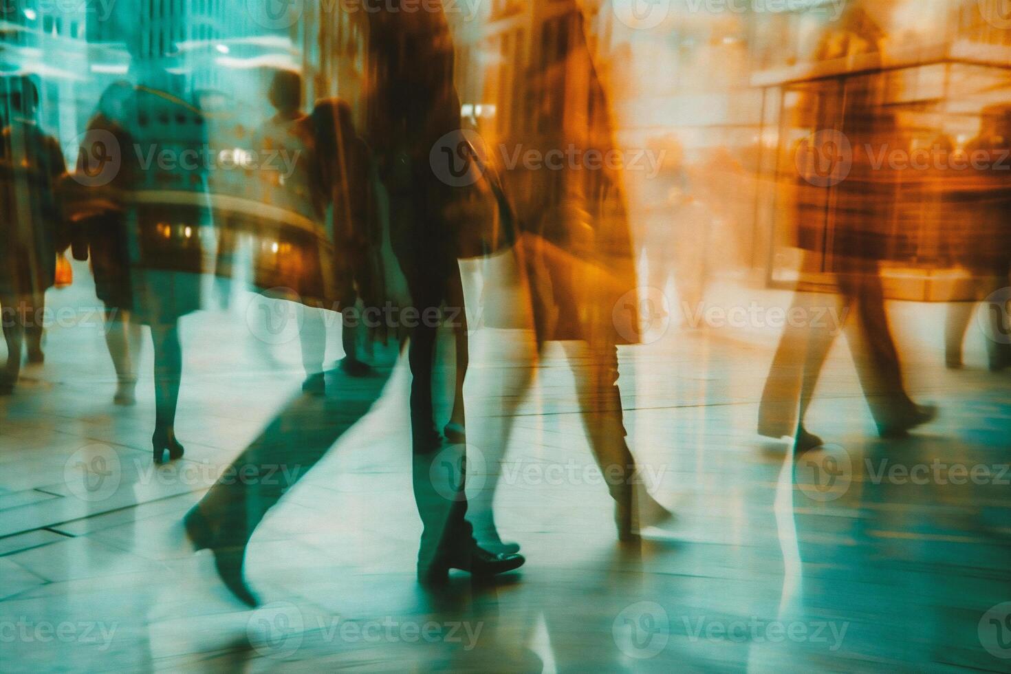 AI generated abstract motion blur of people walking in the city,blurred background photo