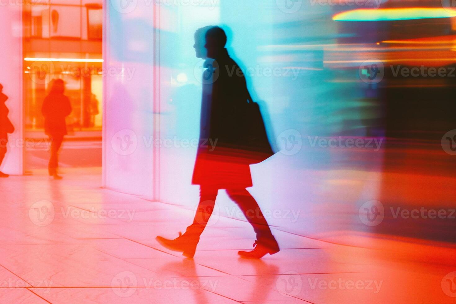 AI generated abstract motion blur of people walking in the city,blurred background photo