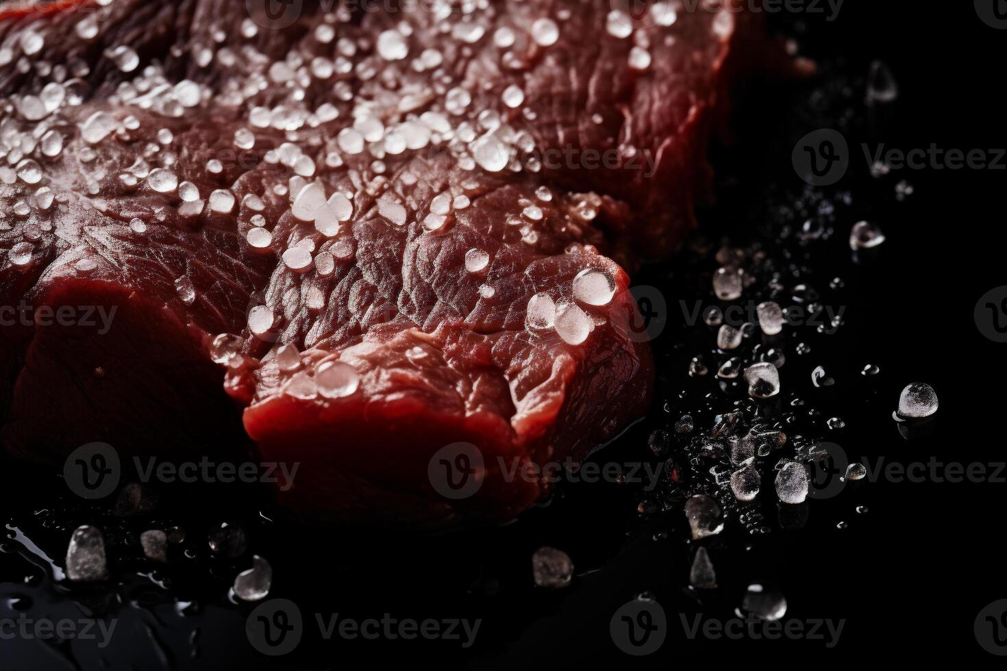 AI generated Beef steak with water drops on a black background photo