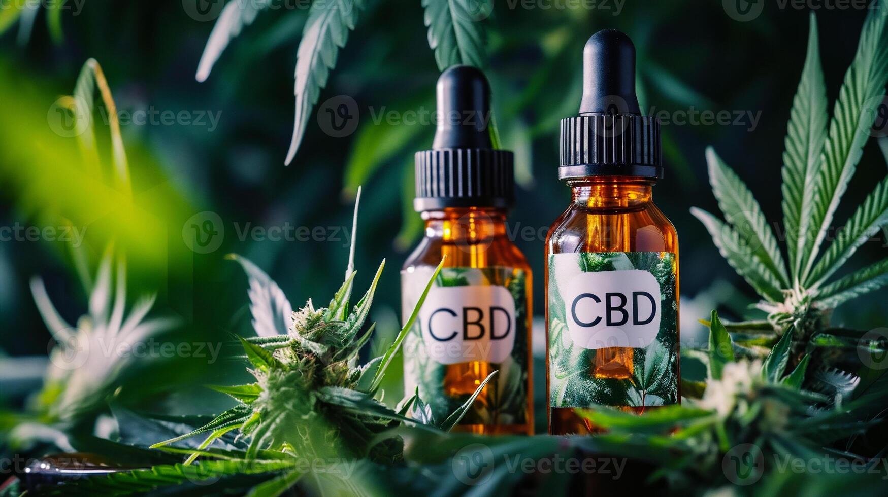 AI generated Cannabis CBD oil in a glass bottle. Cannabis extract. Medicinal indica with CBD. photo