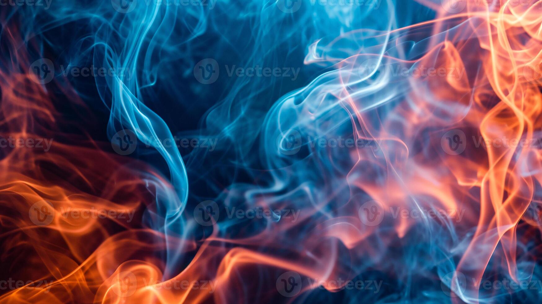 AI generated Colorful smoke of orange, yellow and blue on a black isolated background. Background from the smoke of vape photo