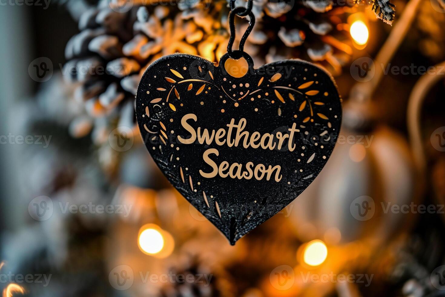 AI generated Valentine's day background with heart on bokeh lights photo
