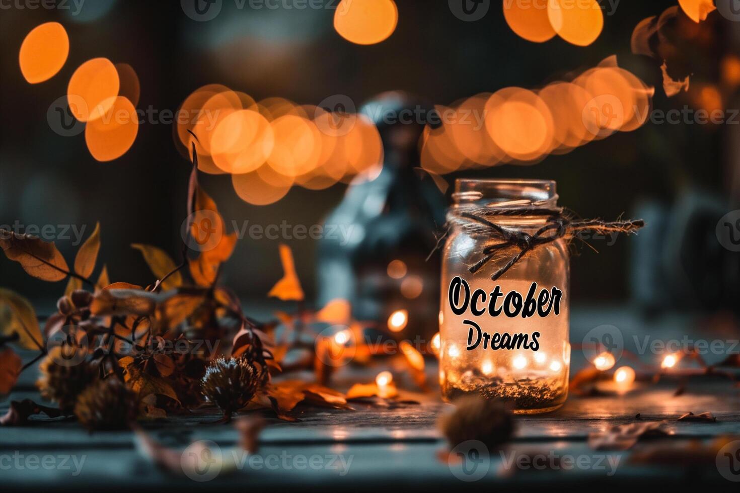 ai generado vela ligero en un vaso tarro en el antecedentes de un hermosa otoño paisaje foto