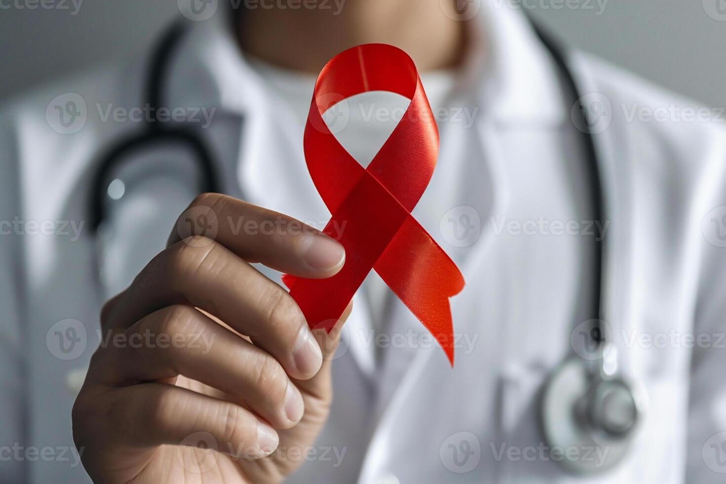 AI generated Female doctor with red ribbon, closeup. World AIDS day concept photo