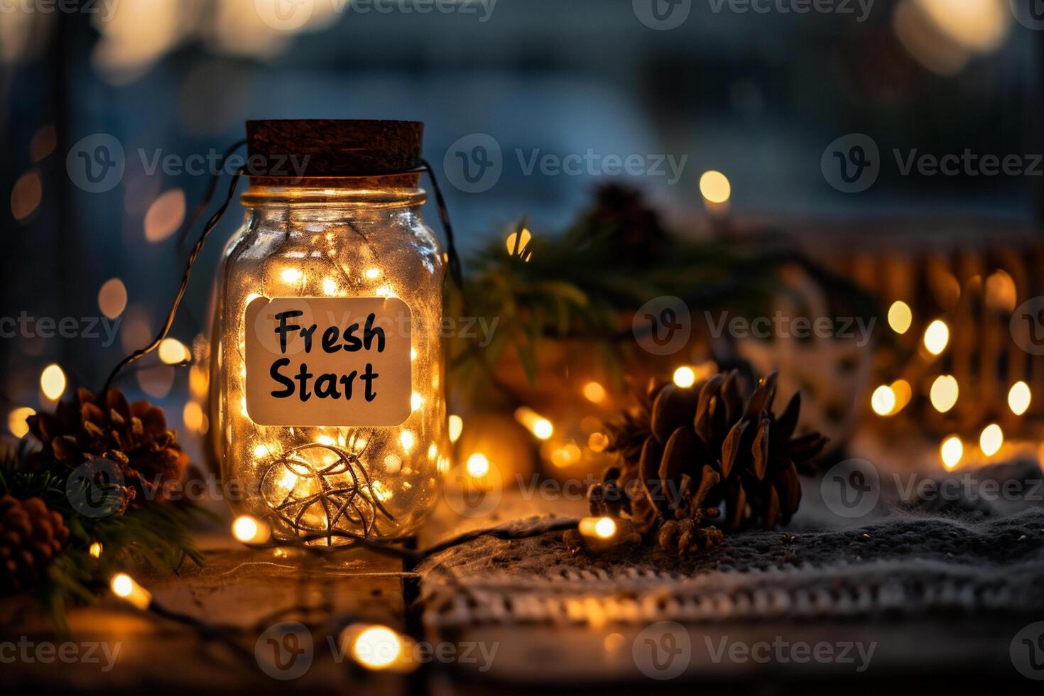 AI generated Close up of a small glass bottle with the text Fresh Start written in it photo