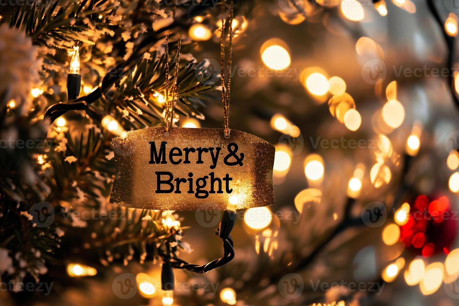 AI generated Merry Christmas and Happy Holidays greeting card. Christmas decorations, bokeh background. photo