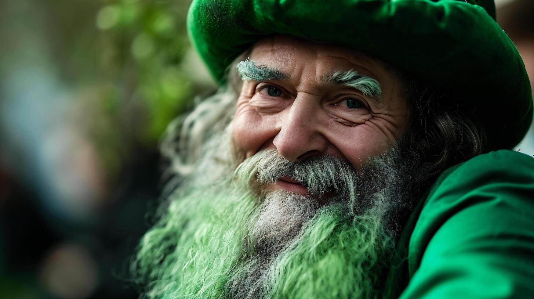 AI generated Leprechaun in the green forest. St. Patrick's Day. photo