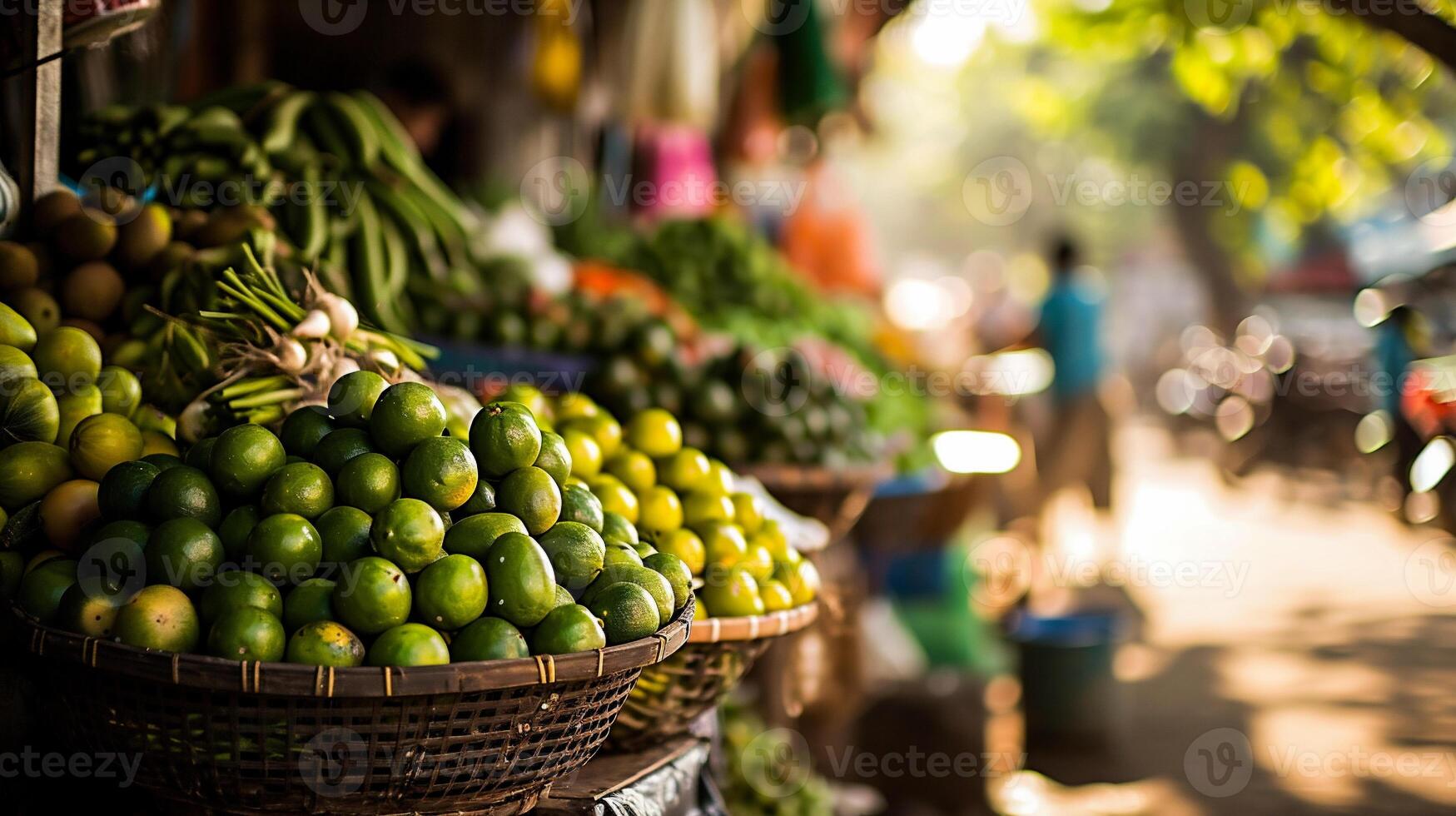 AI generated Local people selling fruits and vegetables at the market photo