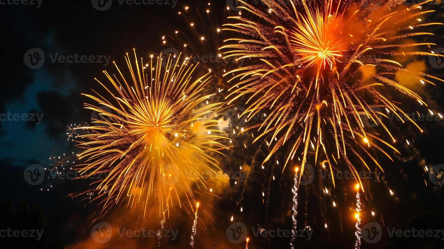 AI generated Colorful fireworks of various colors over night sky background photo