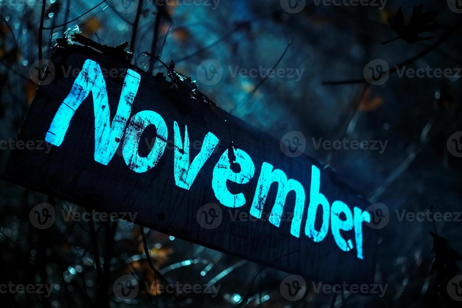 AI generated Neon sign with the inscription November in the forest. photo