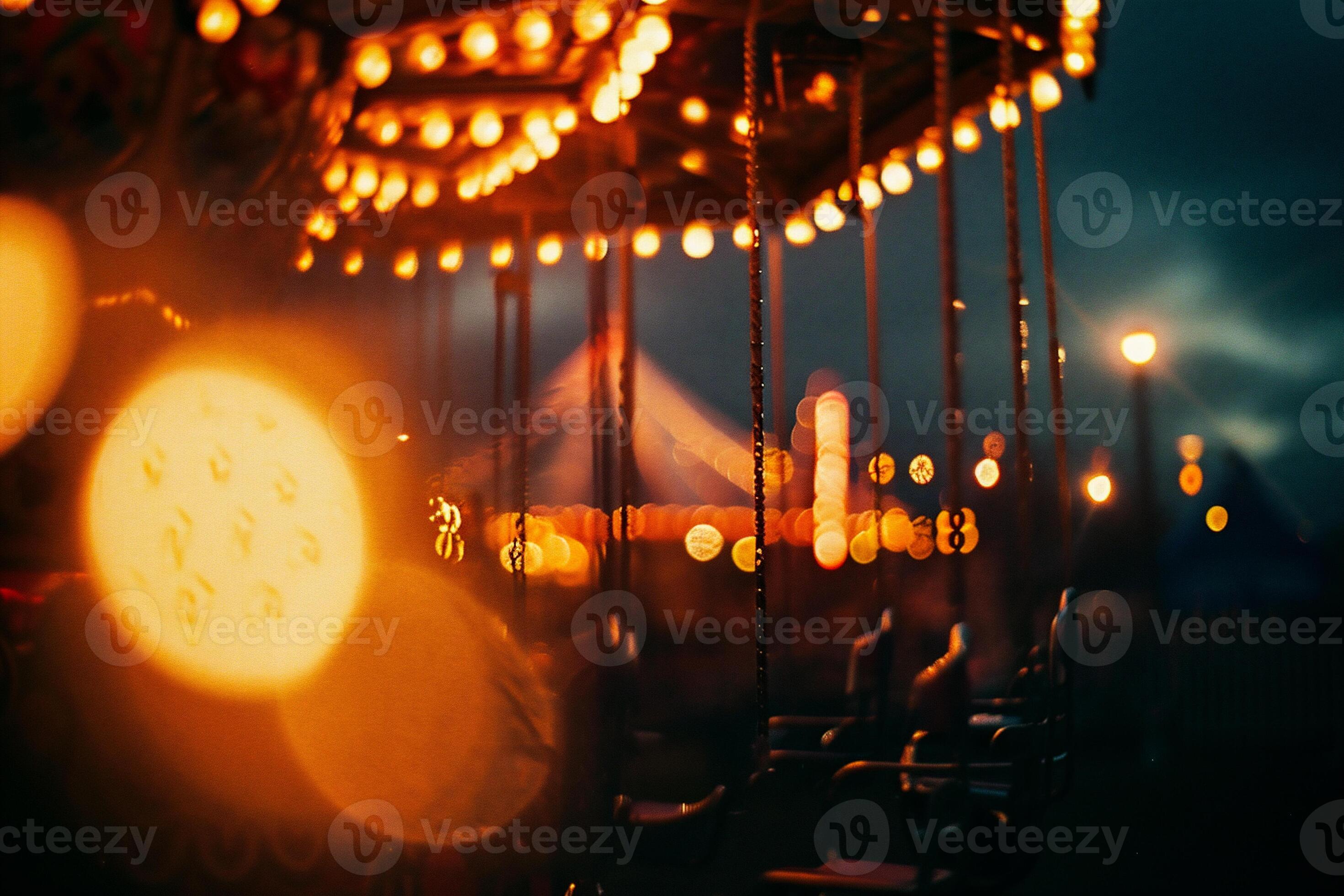 AI generated Carousel in the evening. Bokeh effect. Carousel at night