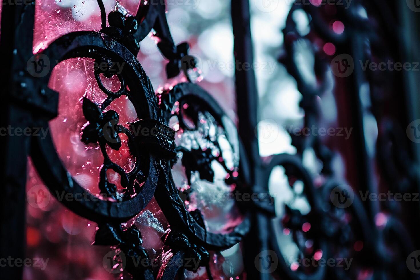 AI generated Wrought-iron gates, ornamental forging, forged elements close-up. photo