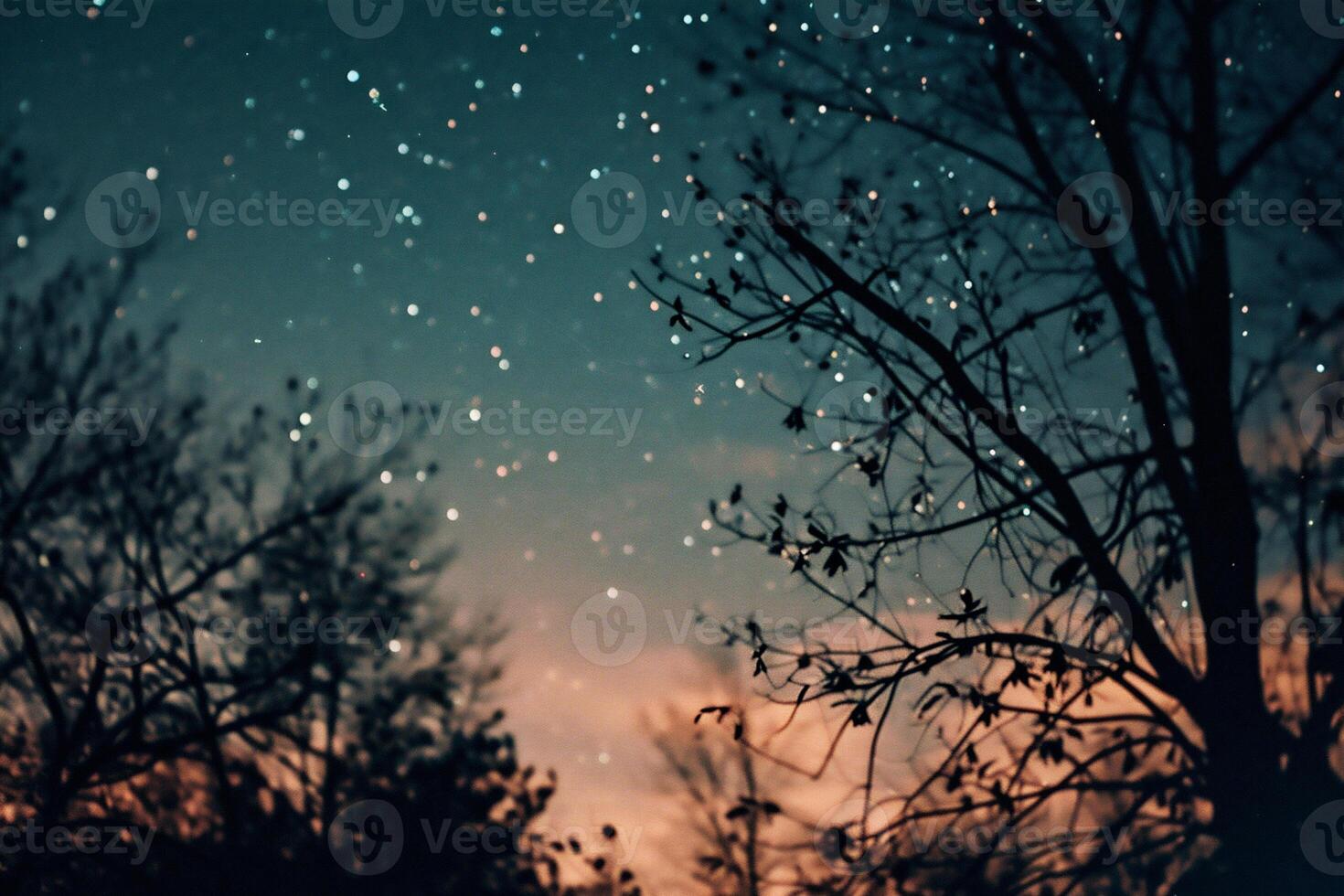 AI generated abstract background of tree branches and sky with stars. photo