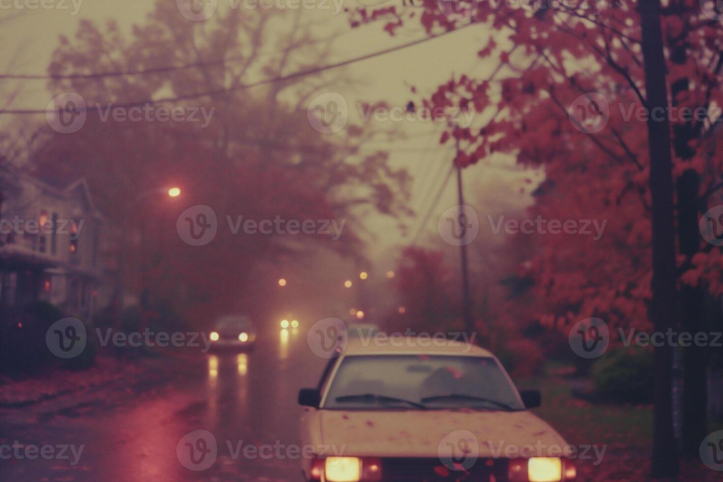 AI generated Blurred image of car driving on the road in the city. photo