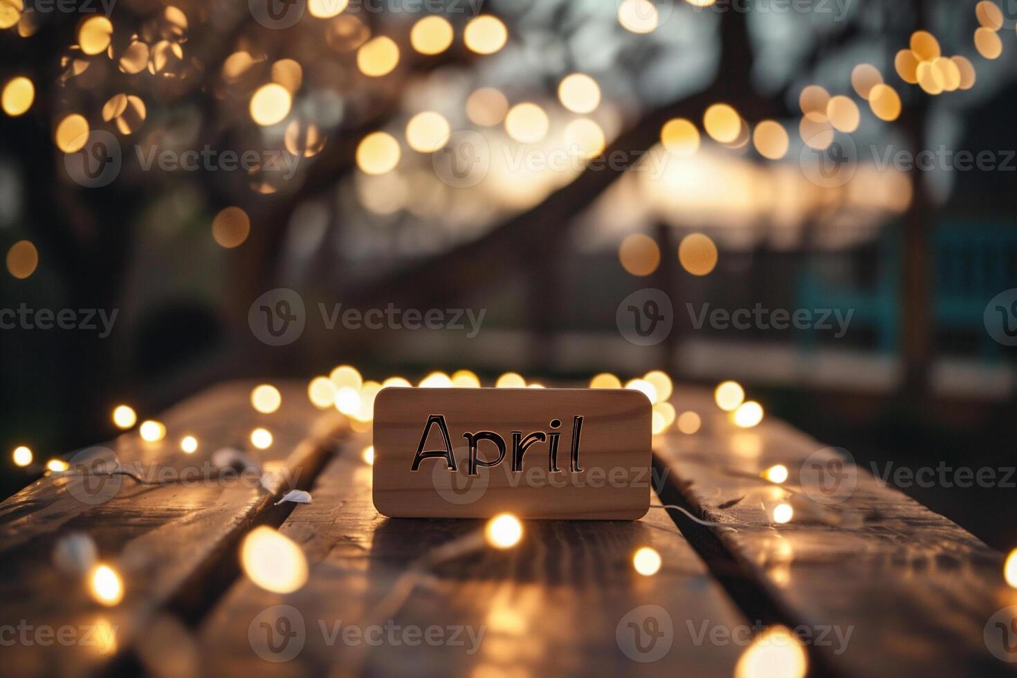 AI generated Wooden sign with the word April on a wooden table in the garden photo