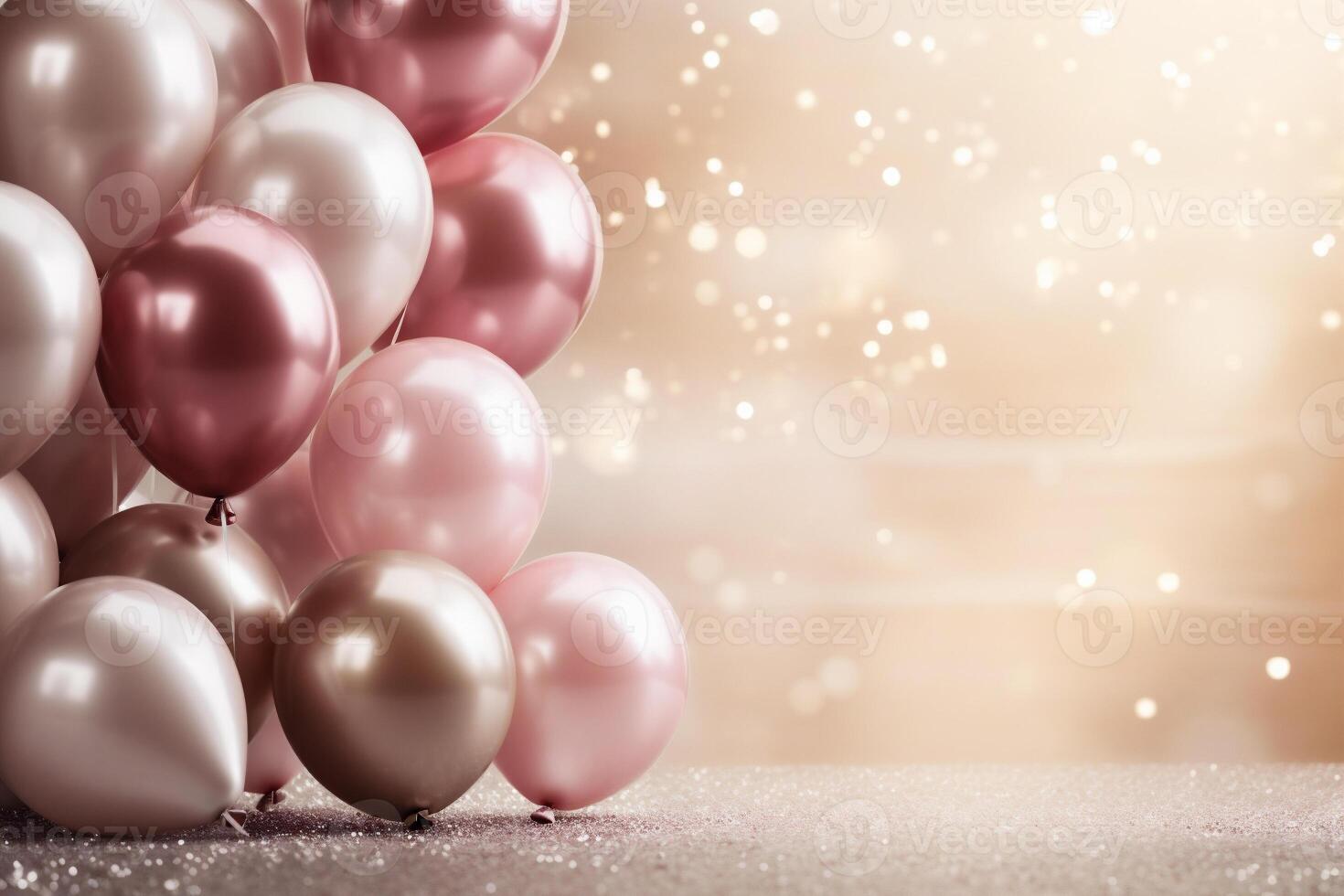 AI generated Bunch of balloons with ribbon and bow in room photo