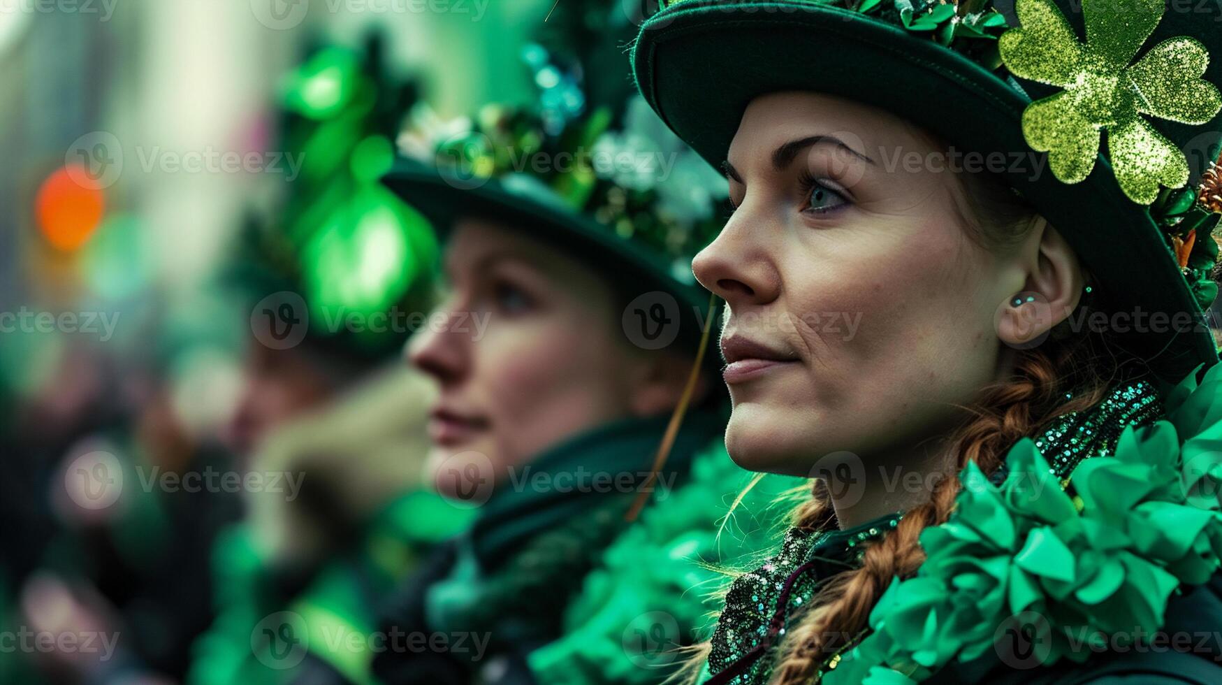 ai generado no identificado personas a el S t. patrick's día desfile foto