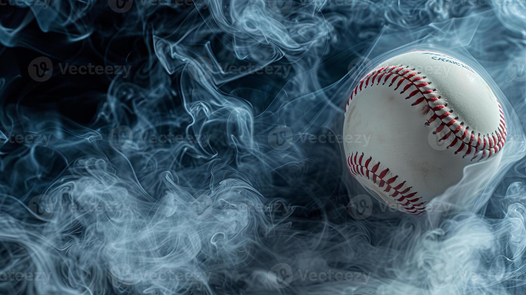 AI generated Vibrant smoke swirling around a baseball ball, isolated on a dramatic black background photo