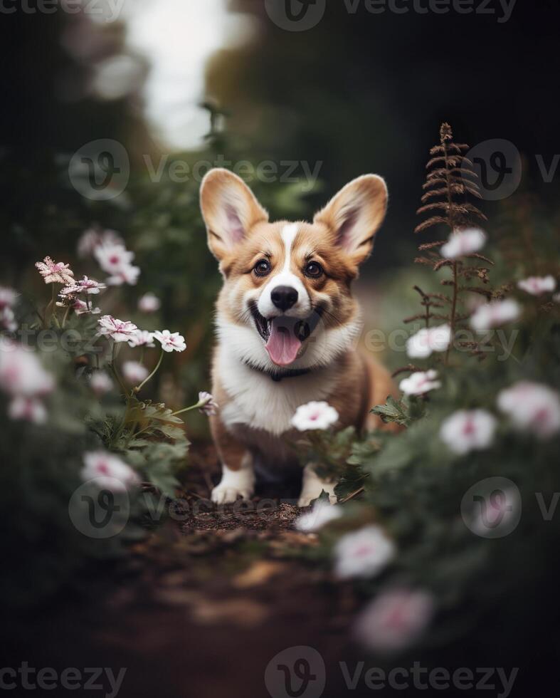 AI generated Welsh Corgi in the garden photo