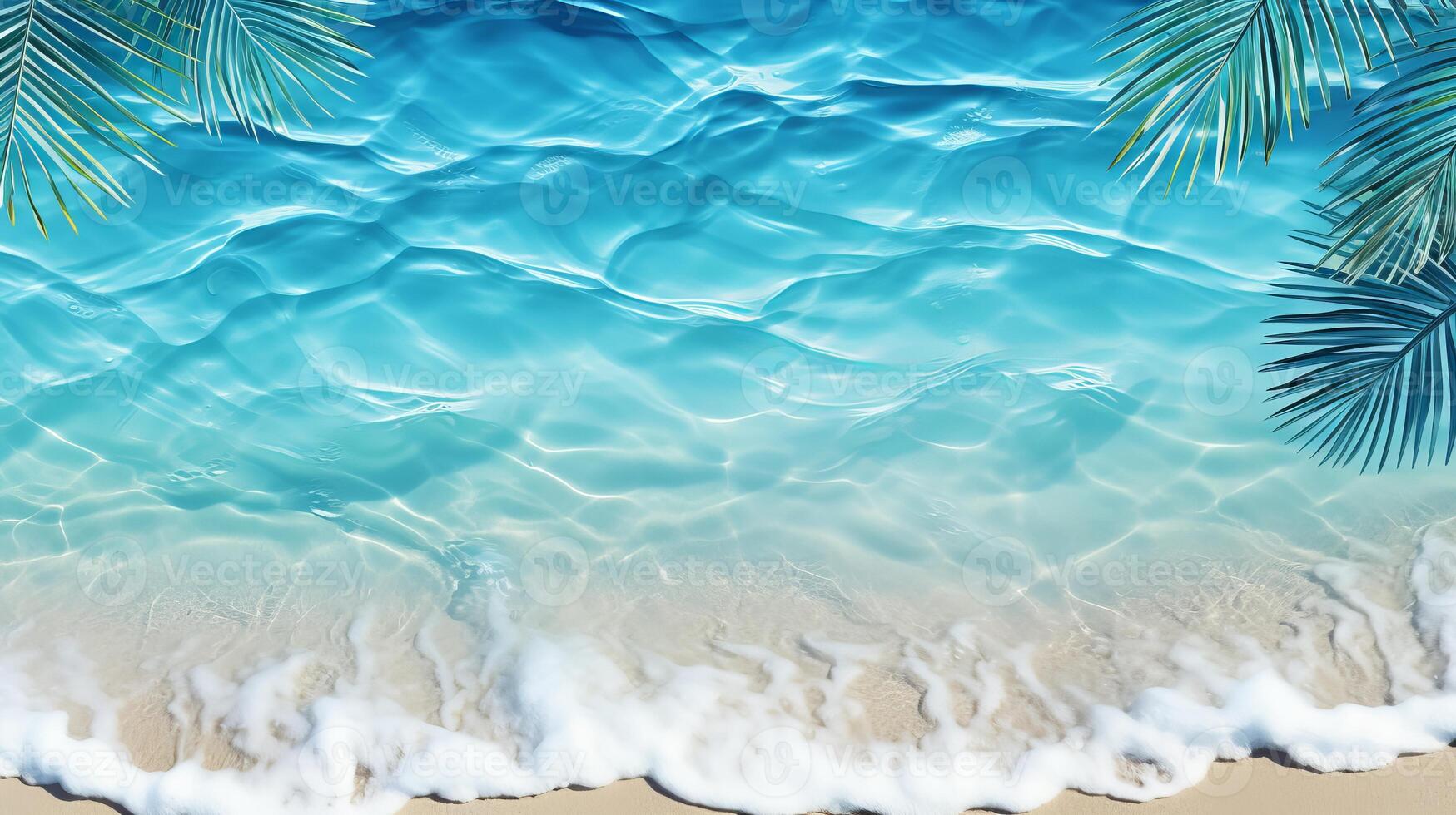 AI generated Tropical leaf shadow on water surface of white sand beach   abstract summer vacation concept photo