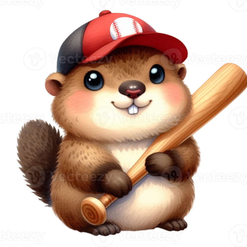 AI generated a cartoon groundhog holding a baseball bat png