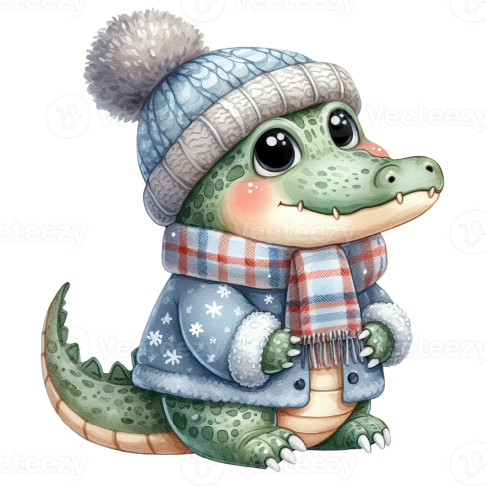 AI generated cartoon alligator wearing a hat and scarf png