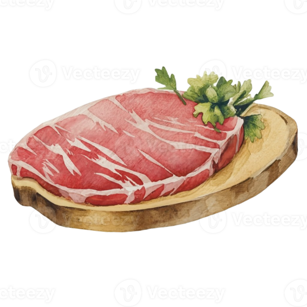 AI generated steak on a wooden cutting board with parsley png