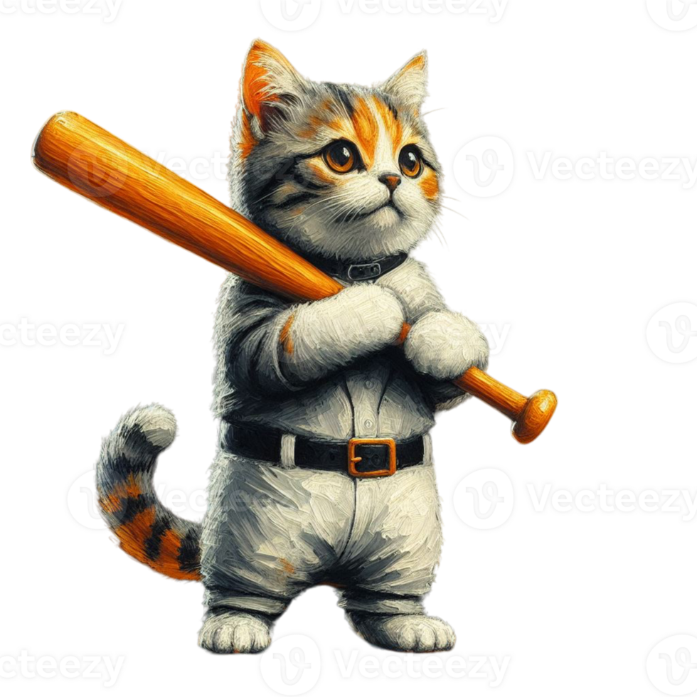 AI generated a cartoon cat holding a baseball bat png