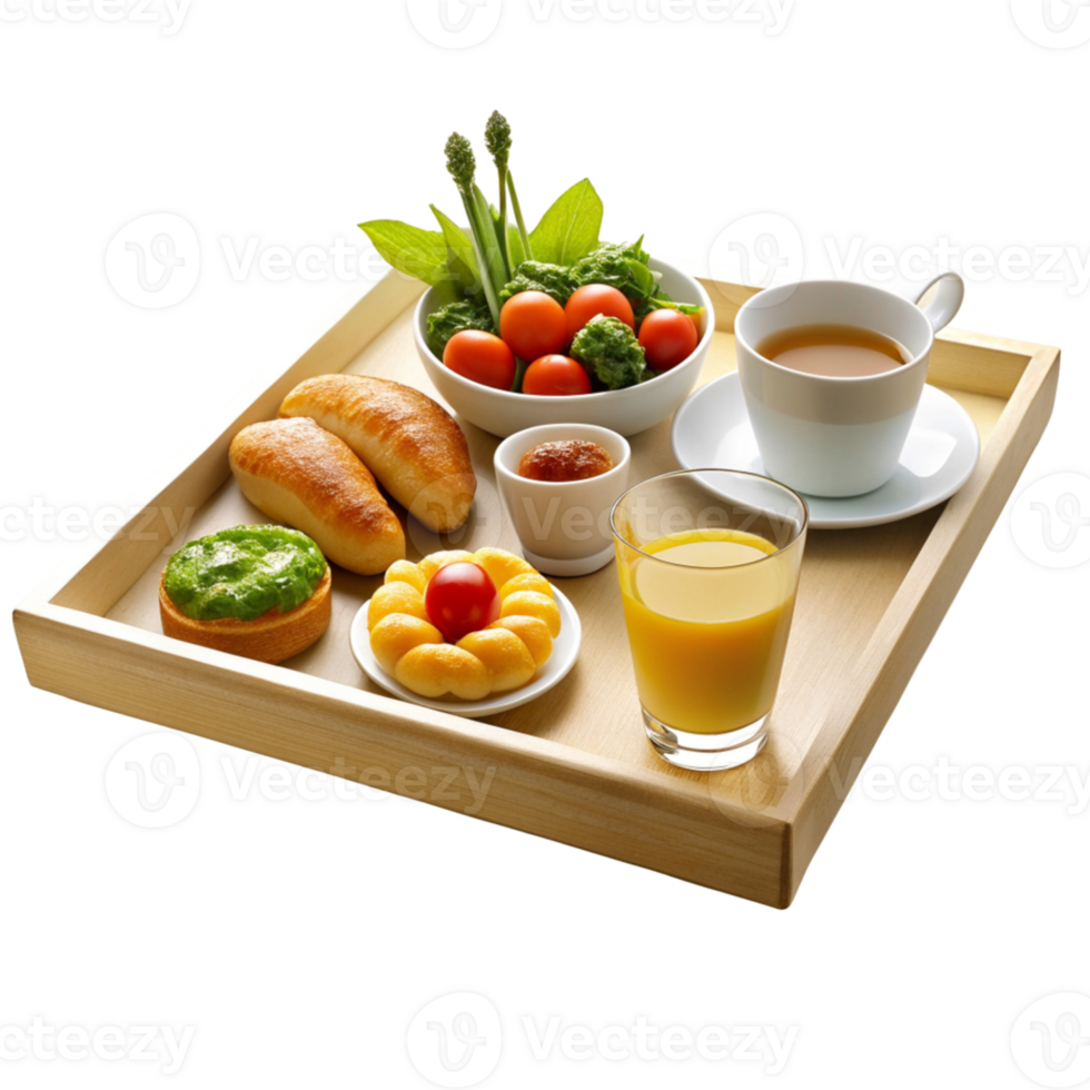 AI generated morning breakfast service with tray- png