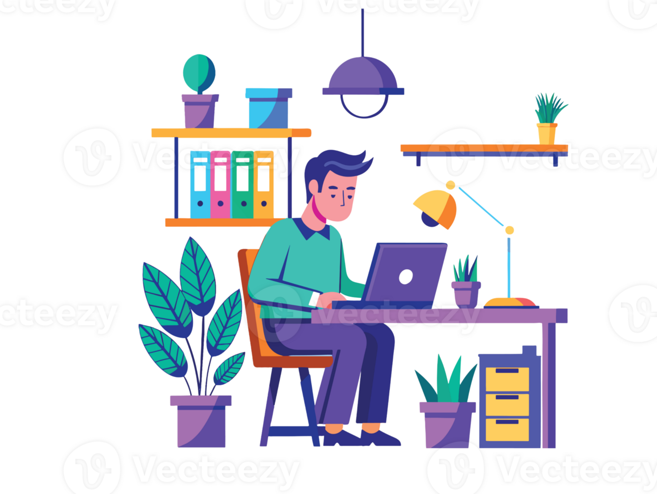 AI generated Working from home in smart working- png