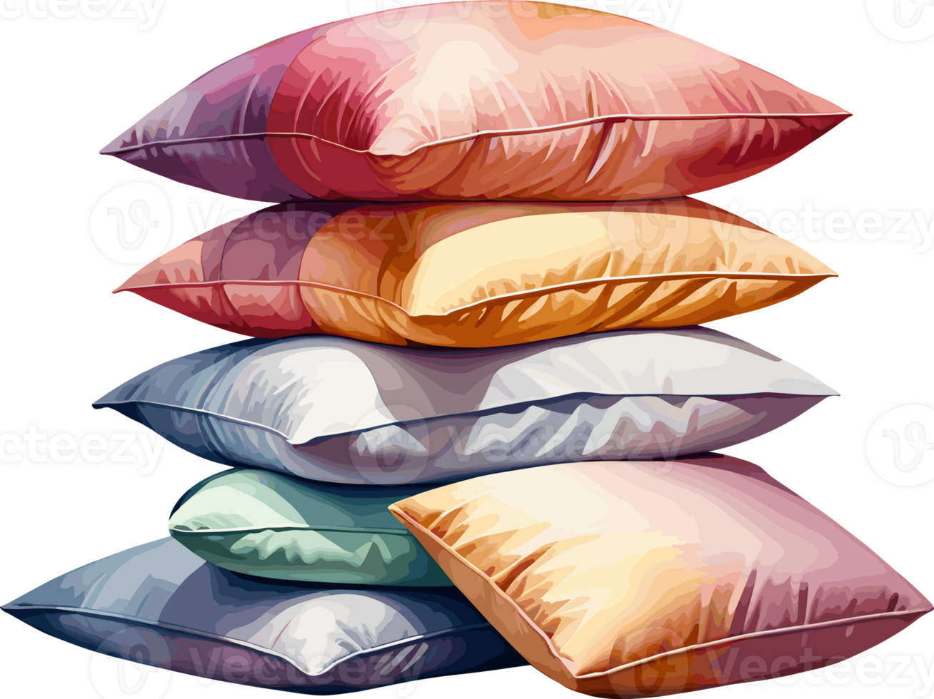 AI generated Stack of colorful soft pillows, watercolor illustration isolated on transparent background png