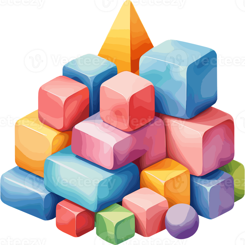 AI generated Stack of colorful 3D geometric shape objects, Watercolor style illustration isolated on transparent background png