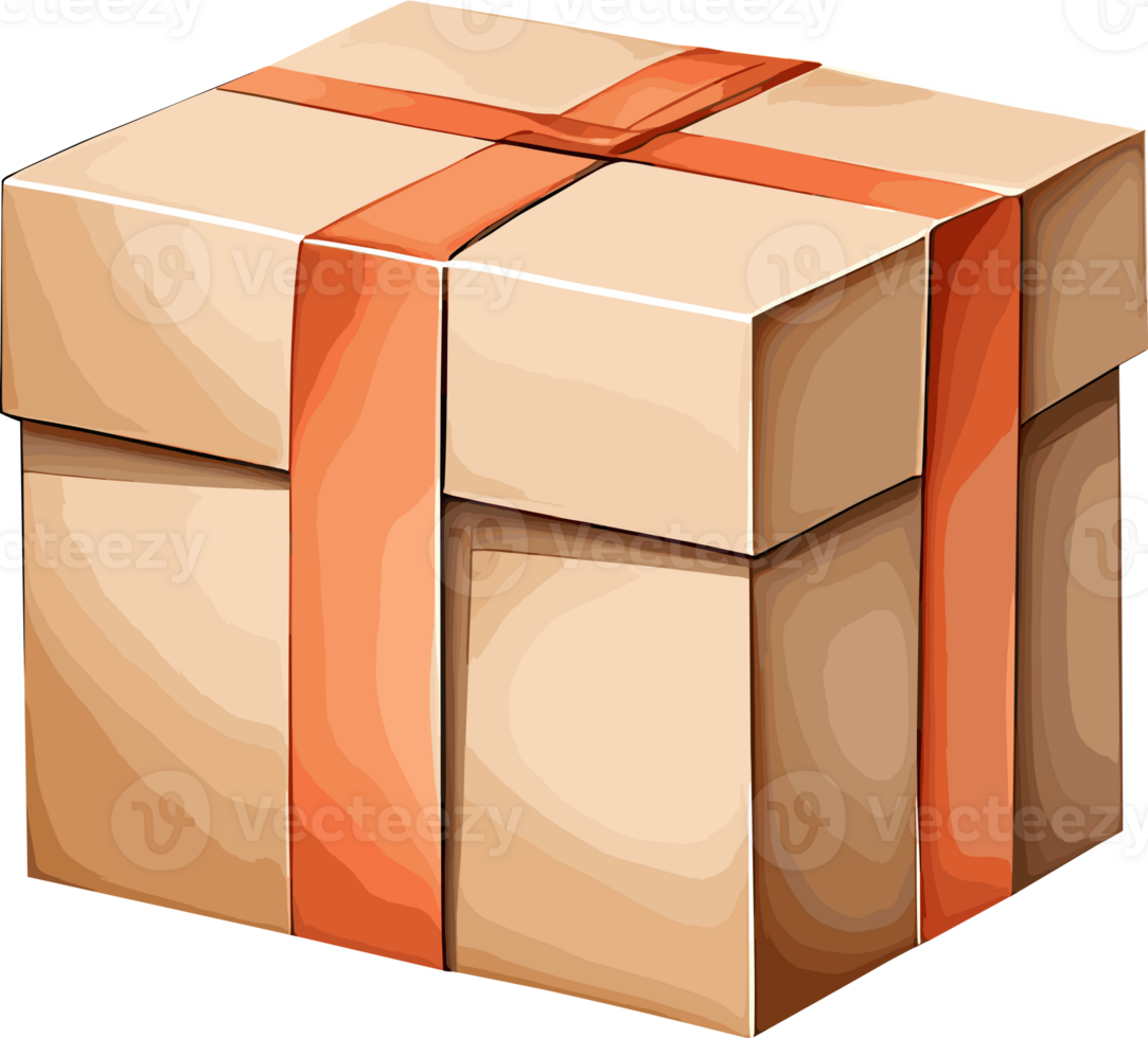 AI generated Watercolor style brown cardboard box, old grunge paper antique box, illustration isolated on transparent background png