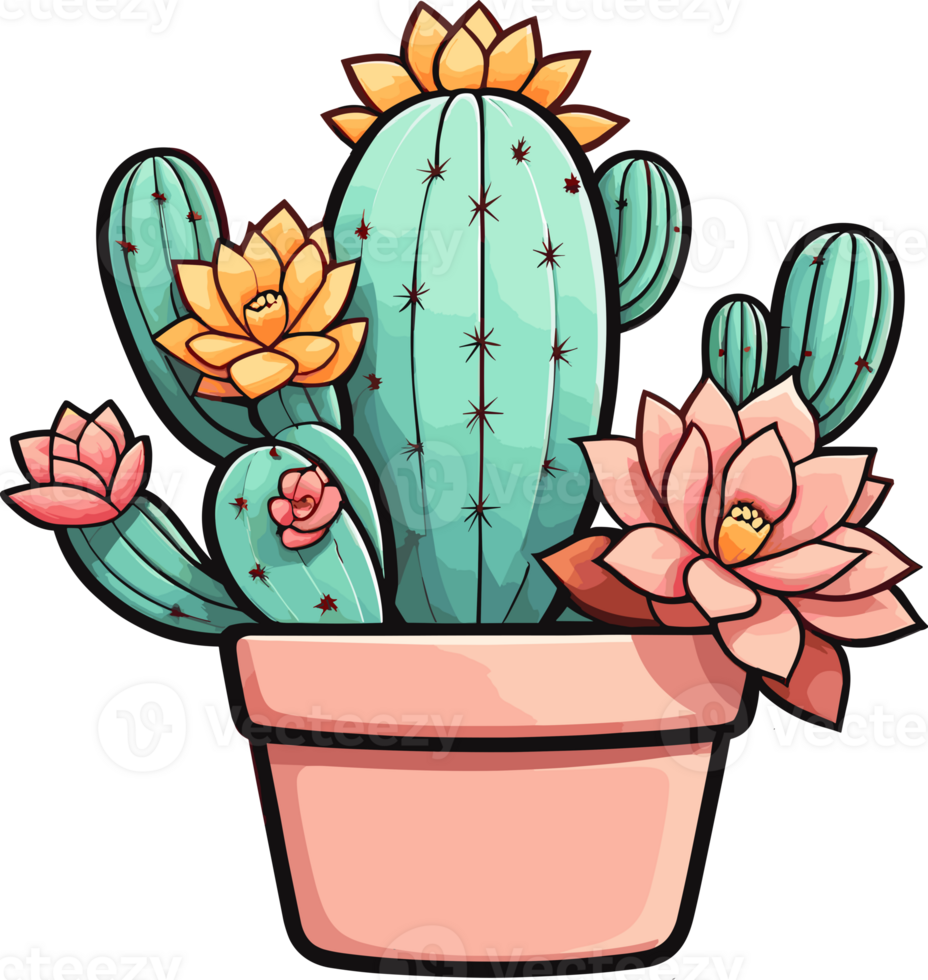 ai generado floreciente cactus en maceta ilustración en transparente antecedentes png