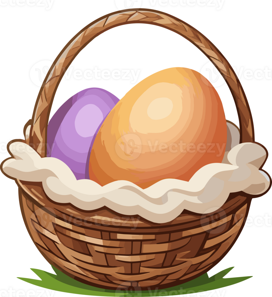 AI generated Eggs in a basket cartoon isolated in transparent background png