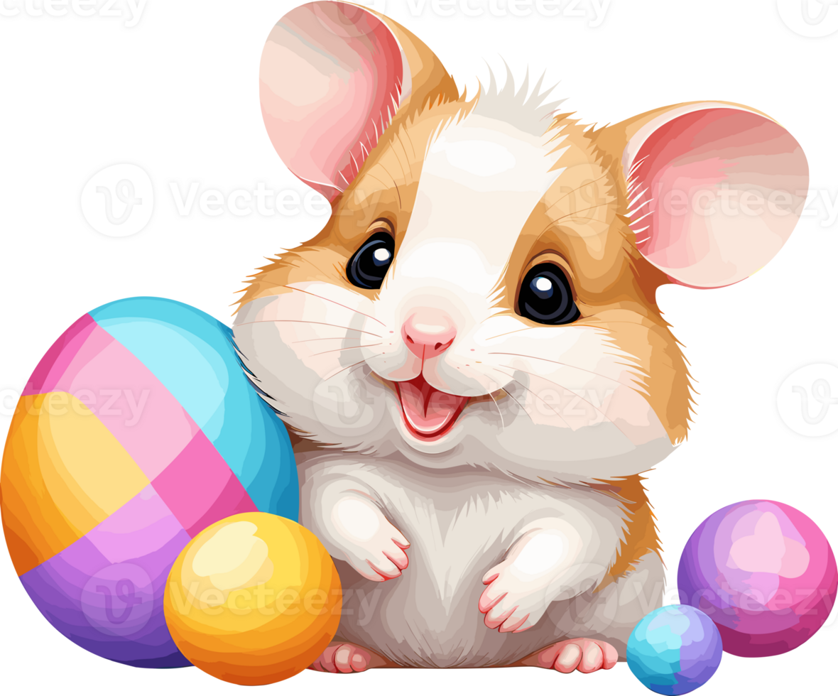 AI generated Cute baby hamster with Easter egg and balls cartoon isolated in transparent background png