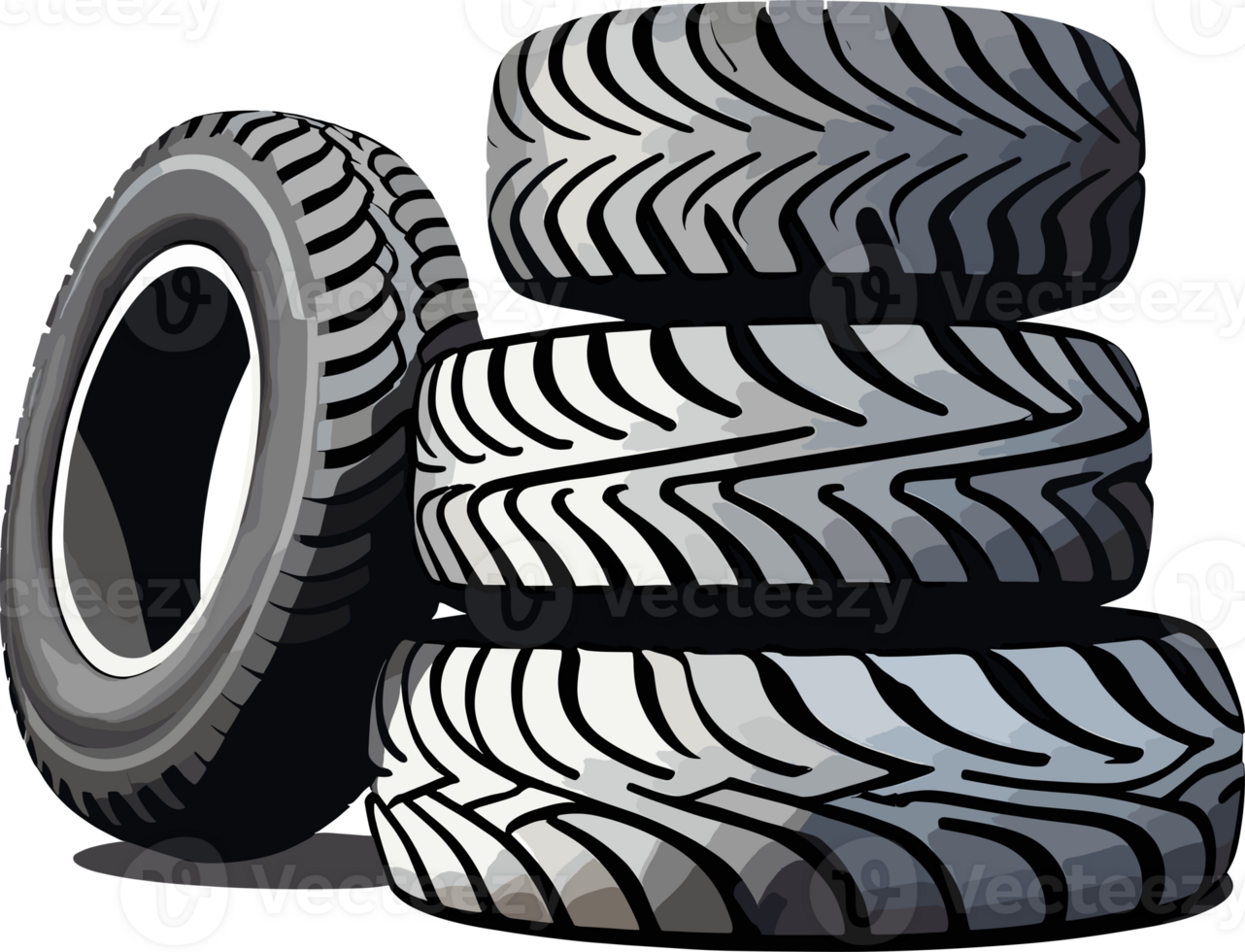 AI generated Stack of tires of tires, car wheels illustration composition isolated on transparent background png