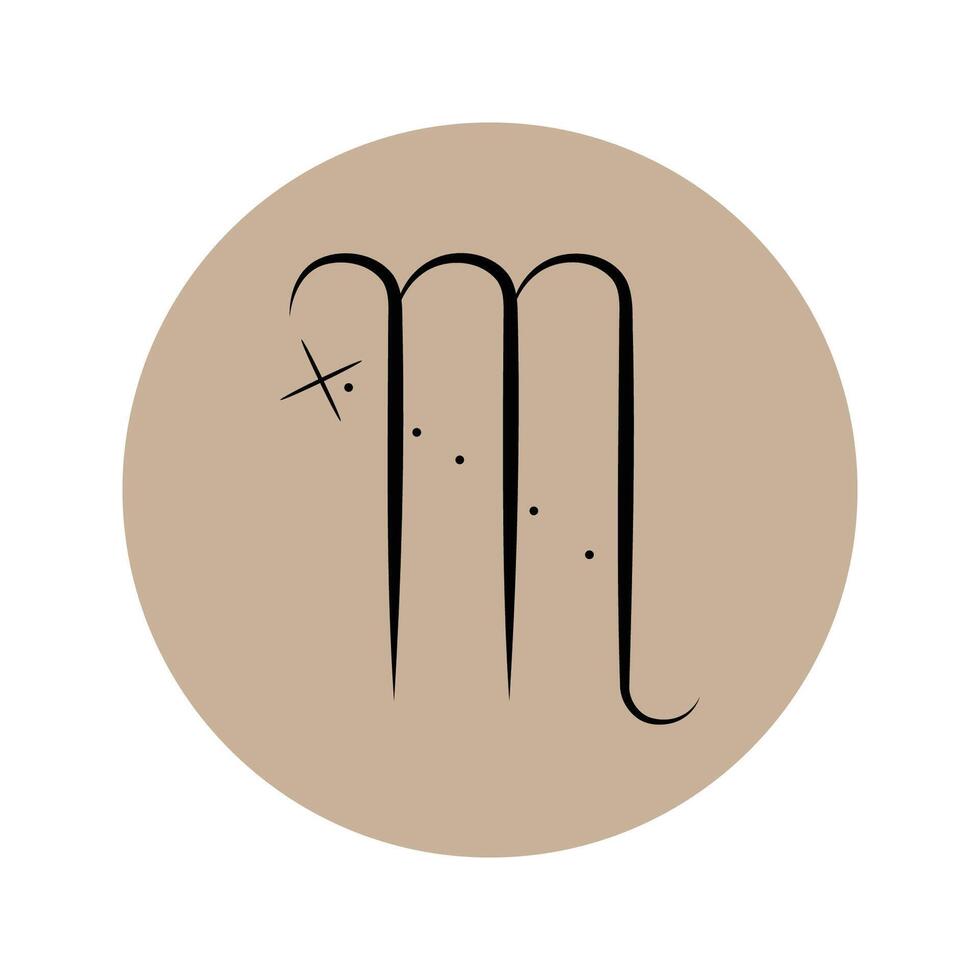 The zodiac sign is Scorpio. Vector icon in a beige grunge circle.