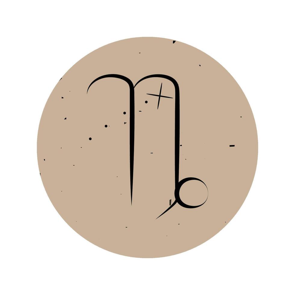 The zodiac sign is Capricorn. Vector icon in a beige grunge circle.