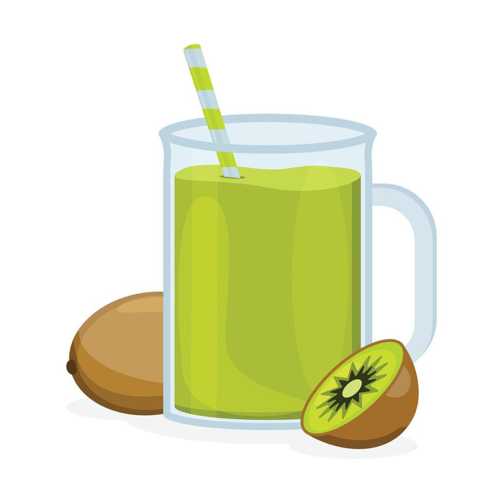 A glass of kiwi juice with a straw. Juices with different flavors. Fruit juices. vector