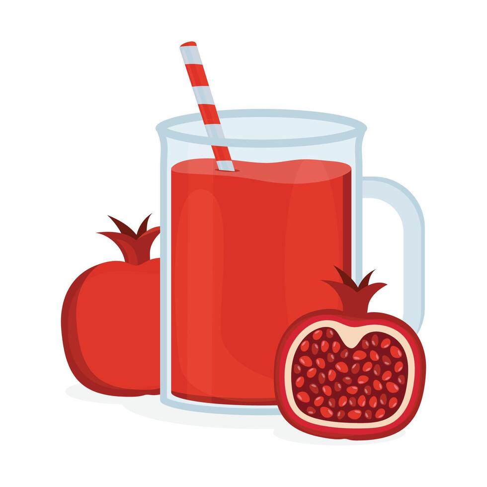 un vaso de granada jugo con un paja. jugos con diferente sabores Fruta jugos vector