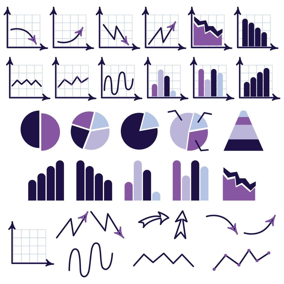 A set of vector diagrams and graphs. Infographics with color charts and graphs.