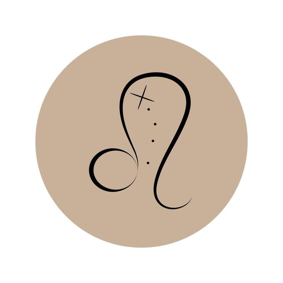 The zodiac sign is Leo. Vector icon in a beige grunge circle.