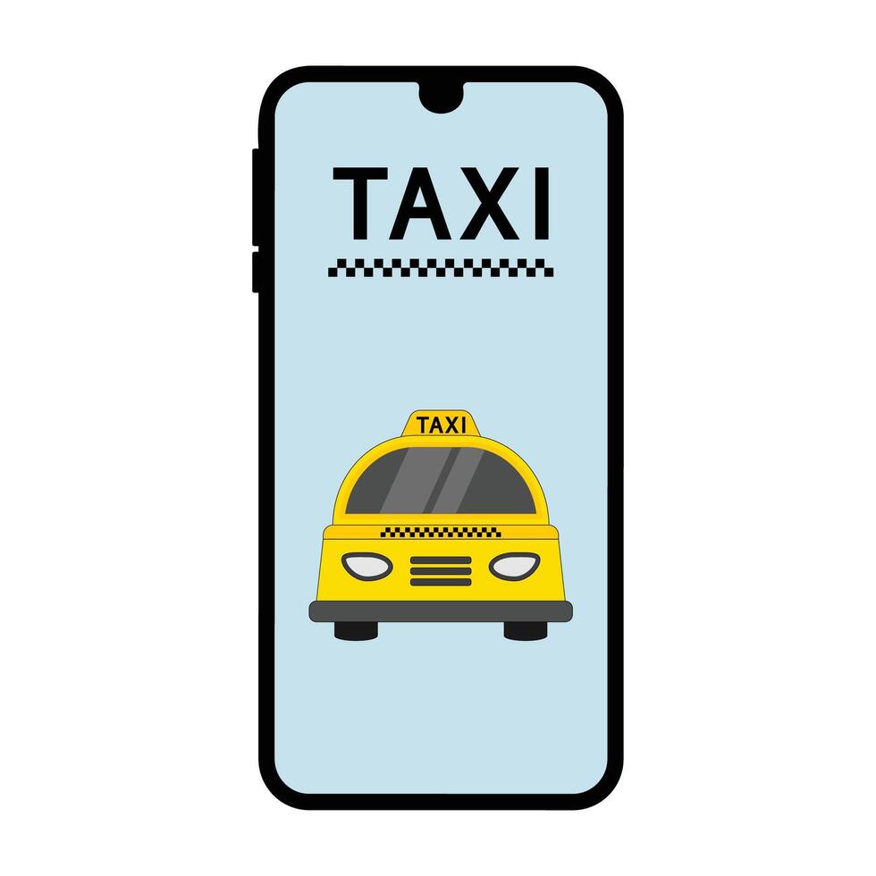 Online taxi service in a mobile application with a yellow taxi. The concept of a taxi ordering service. vector