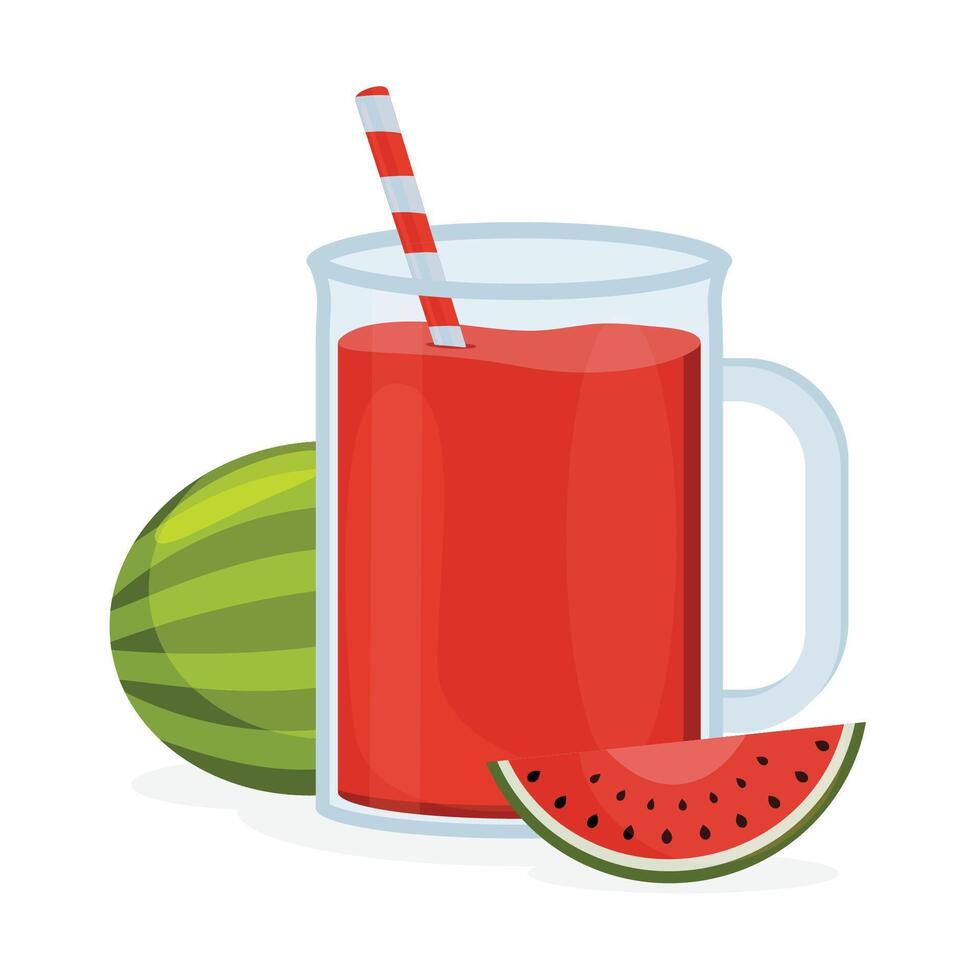 A glass of watermelon juice with a straw. Juices with different flavors. Fruit juices. vector