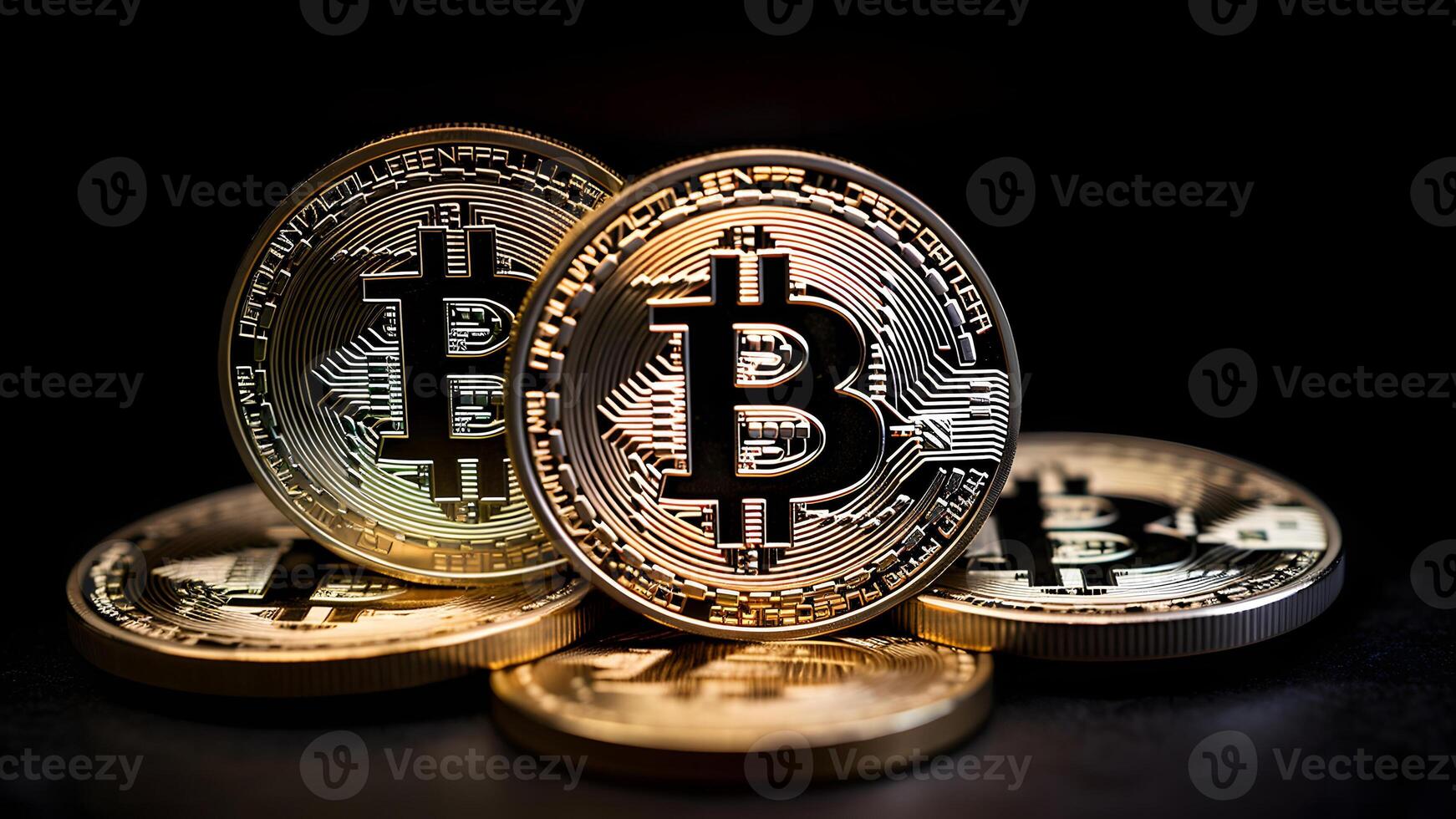 AI generated closeup view of few bitcoin shiners, neural network generated image photo